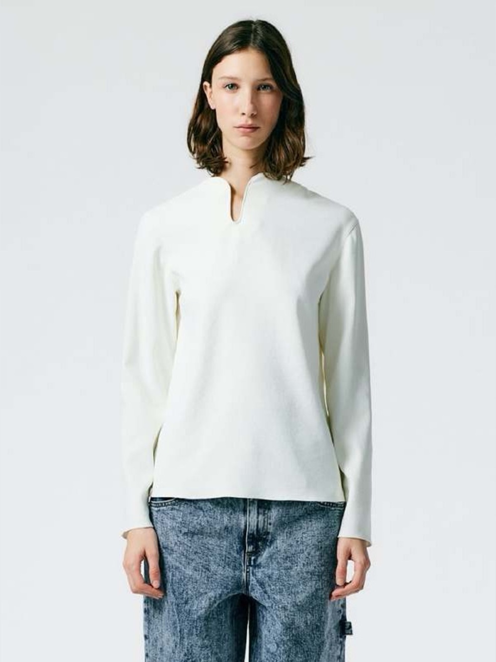 NWT TIBI Chalky Drape Squiggly Neck Long Sleeve Top White Size 10